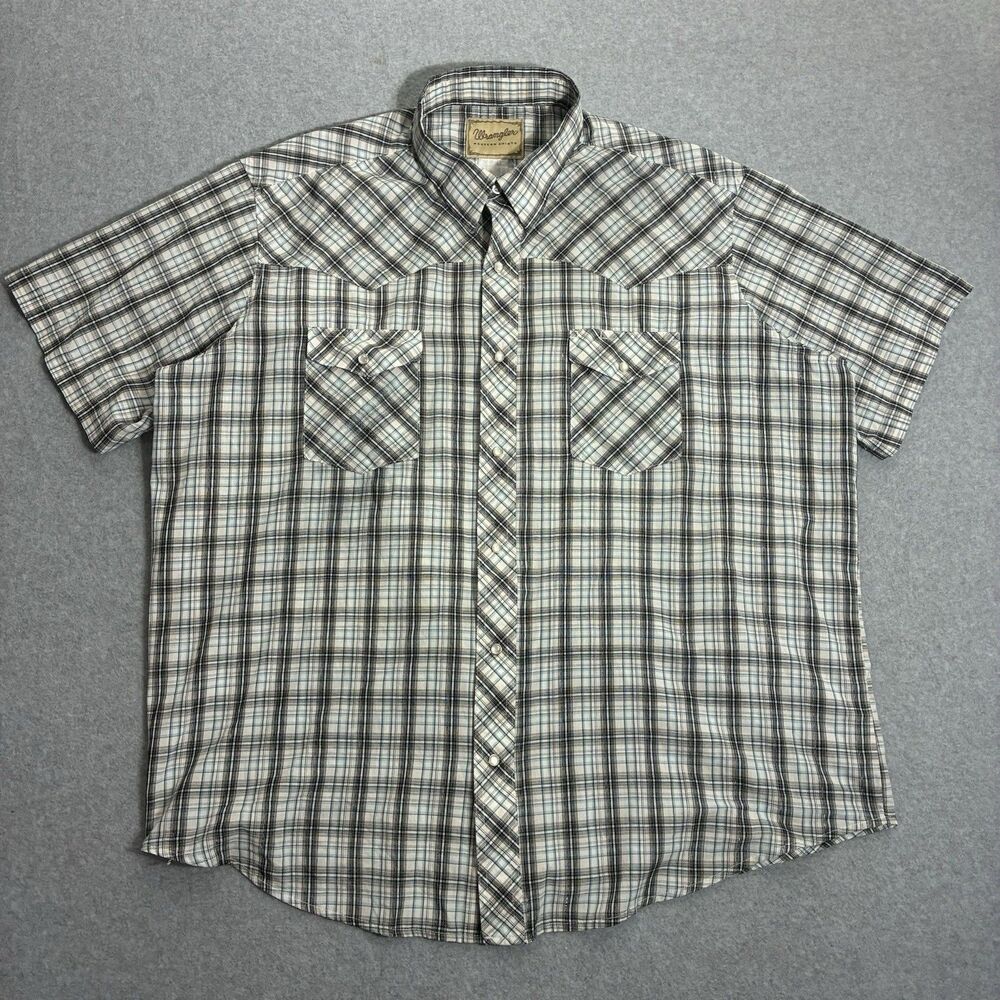 Wrangler Western Pearl Snap Plaid Shirt Mens XL 24x30 Short Sleeve